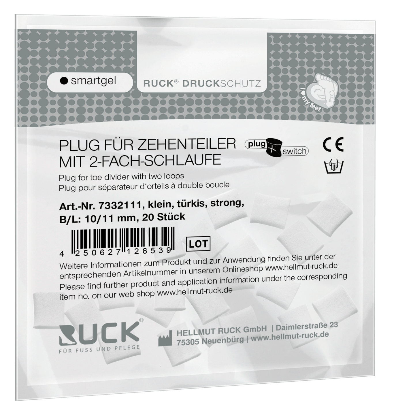 RUCK DRUCKSCHUTZ - Plugs für RUCK® DRUCKSCHUTZ smartgel plug+switch Zehenteiler mit 2-fach Schlaufe in türkis