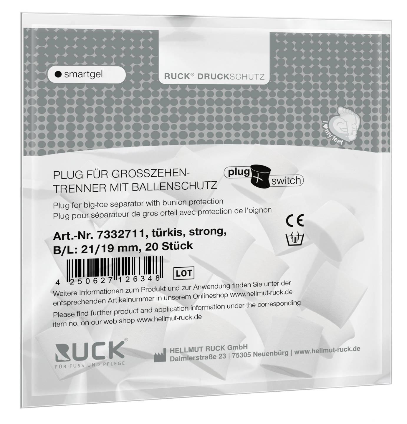RUCK DRUCKSCHUTZ - Plugs für RUCK® DRUCKSCHUTZ smartgel plug+switch Großzehentrenner mit Ballenschutz in türkis