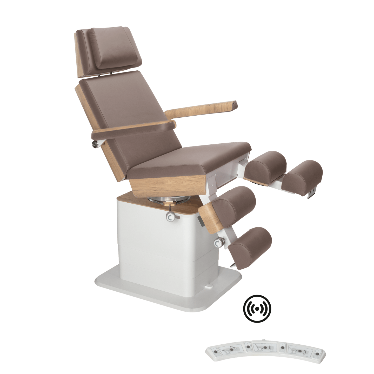 RUCK MOON Podiatry Treatment Chair/Couch, CPL oak, nutmeg, with manual leg sections, wireless foot control with memory function