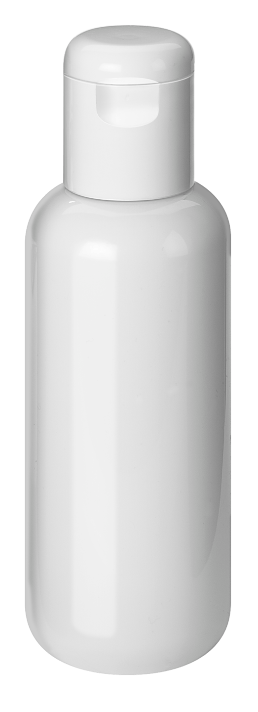 RUCK - Kunststoff Flasche 200 ml weiss, incl. Klapp-scharnierverschluss in weiß