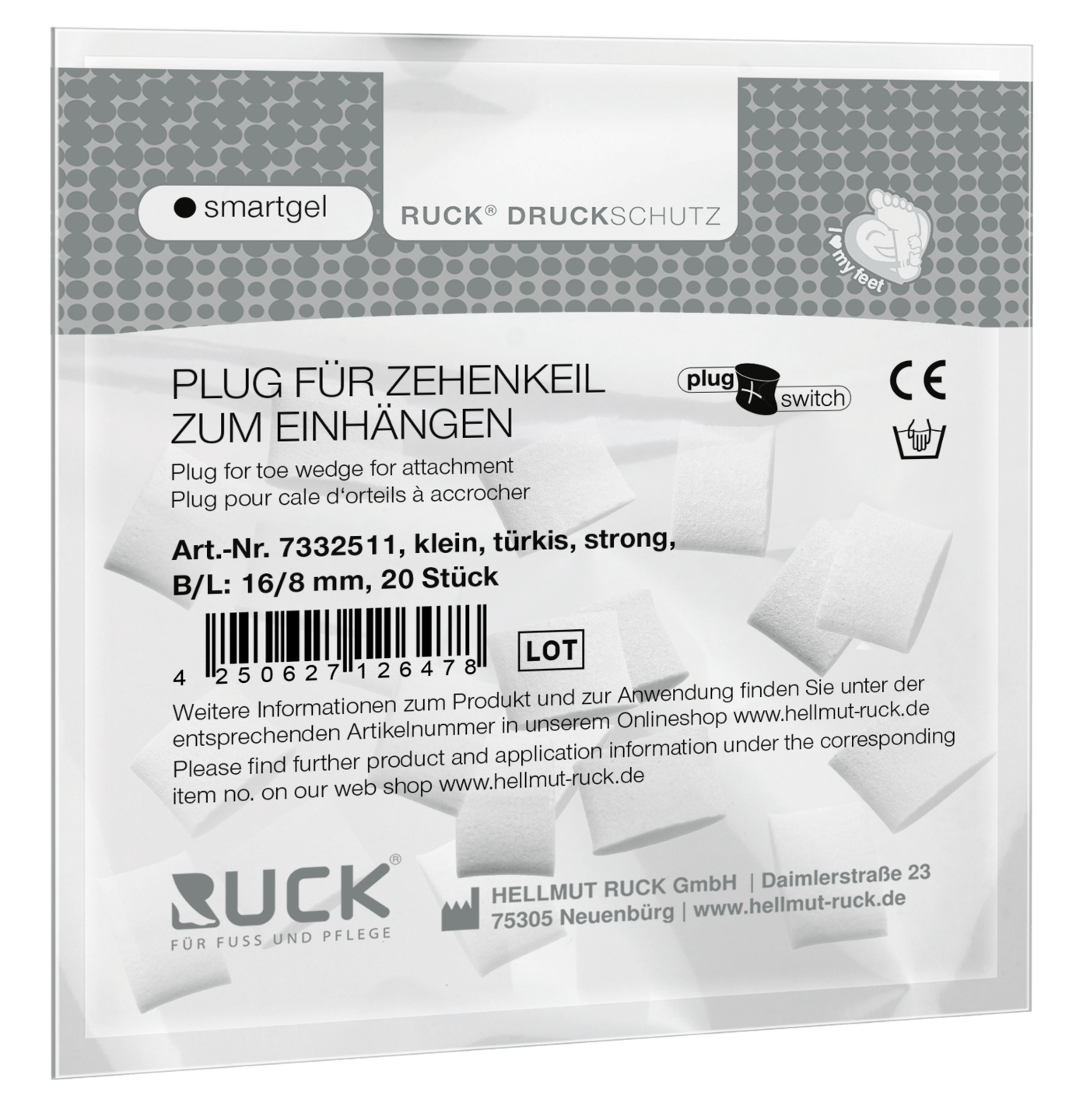 RUCK DRUCKSCHUTZ - Plugs für RUCK® DRUCKSCHUTZ smartgel plug+switch Zehenkeil zum Einhängen in türkis