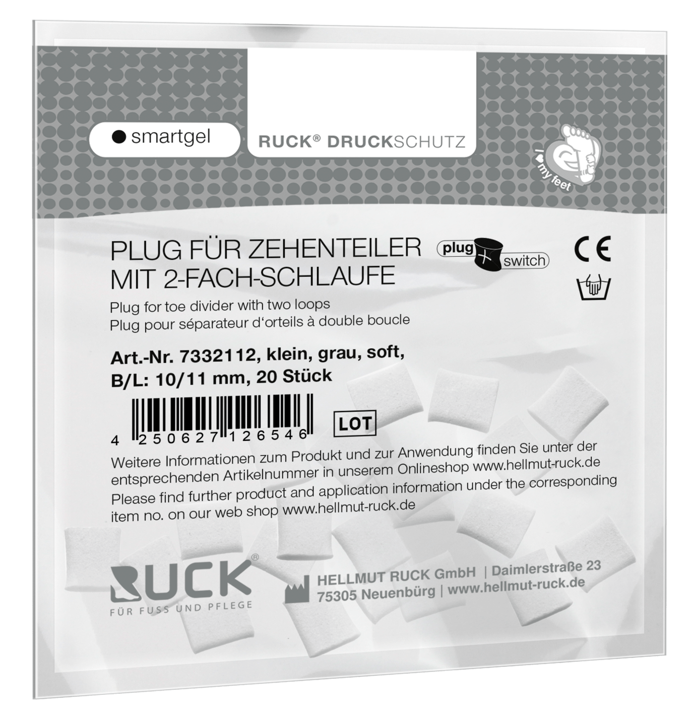 RUCK DRUCKSCHUTZ - Plugs für RUCK® DRUCKSCHUTZ smartgel plug+switch Zehenteiler mit 2-fach Schlaufe in grau