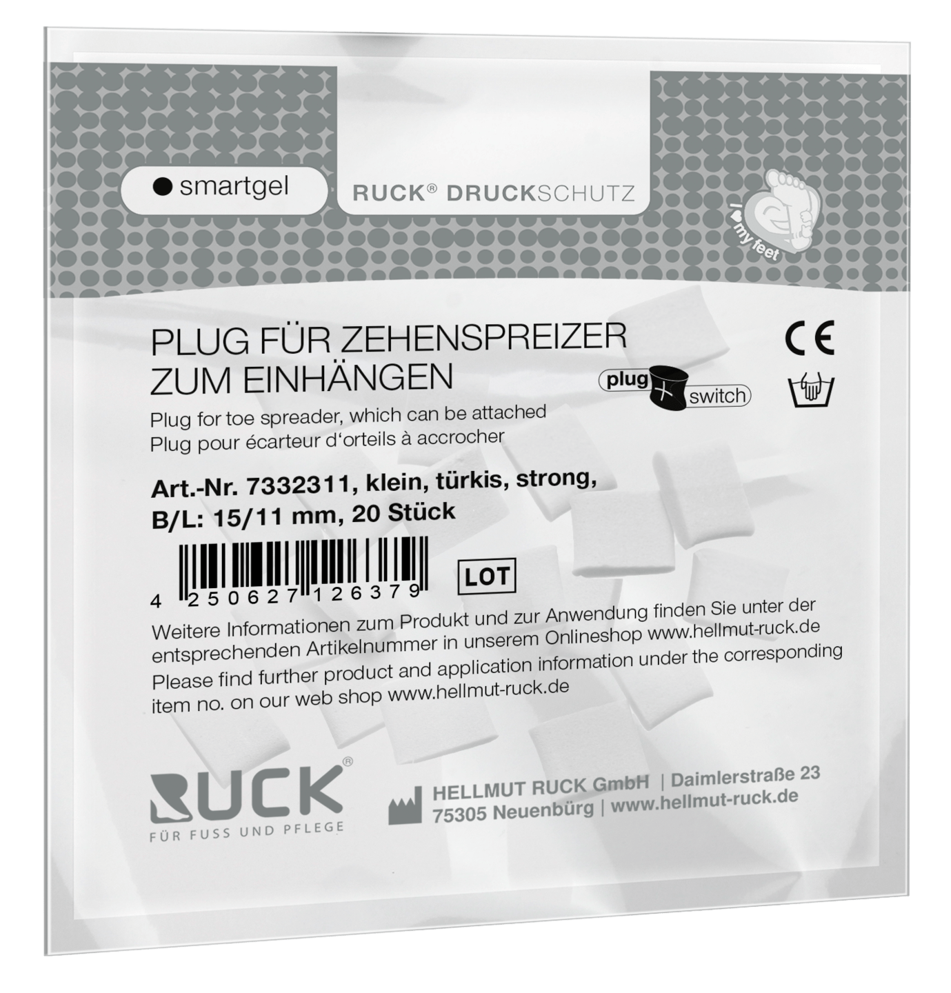 RUCK DRUCKSCHUTZ - Plugs für RUCK® DRUCKSCHUTZ smartgel plug+switch Zehenspreizer zum Einhängen in türkis