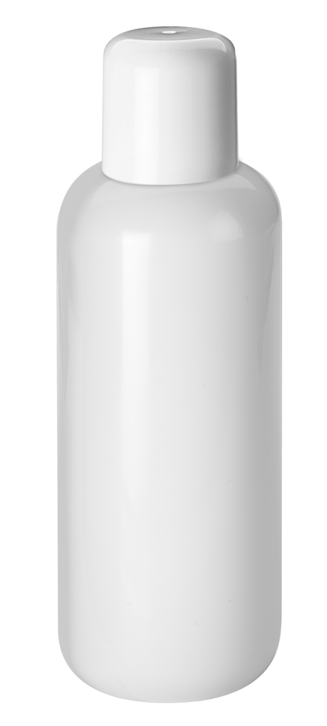 RUCK - Kunstoff Flasche 150 ml weiß, incl. Schraub- deckelverschluss mit Spritzeinsatz in weiß