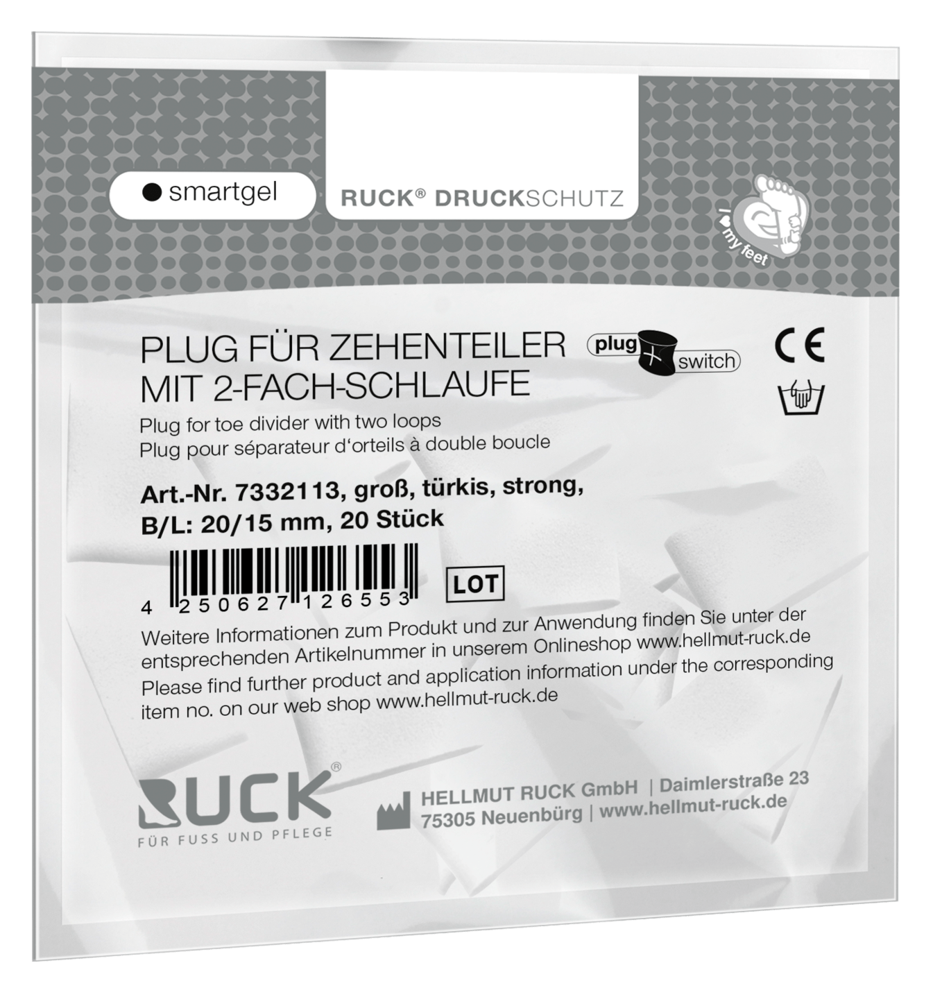 RUCK DRUCKSCHUTZ - Plugs für RUCK® DRUCKSCHUTZ smartgel plug+switch Zehenteiler mit 2-fach Schlaufe in türkis